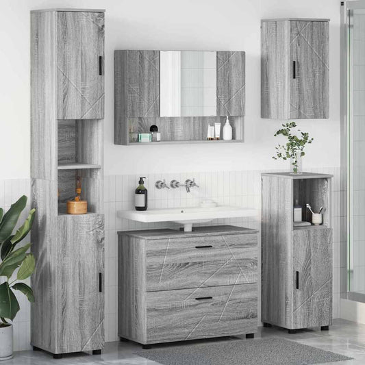 Badezimmermöbel Set mit Tür 5 pcs Grau Sonoma 30 x 35 x 192 cm