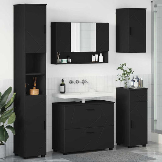 Badezimmermöbel Set mit Regal 5 pcs Schwarz 30 x 35 x 192 cm