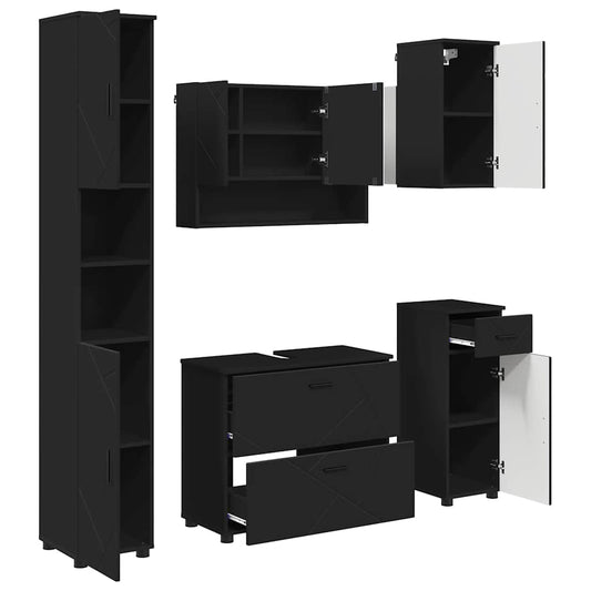 Badezimmermöbel Set mit Regal 5 pcs Schwarz 30 x 35 x 192 cm