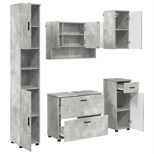 Badezimmermöbel Set mit Regal 5 pcs Betongrau 30 x 35 x 192 cm