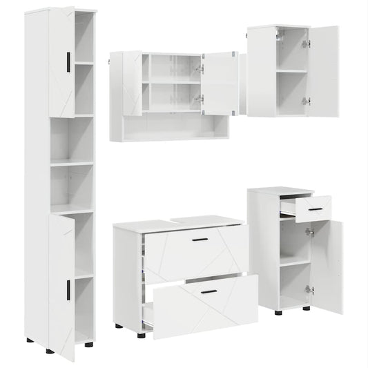 Badezimmermöbel Set 5 pcs Hochglanz-Weiß 30 x 35 x 192 cm
