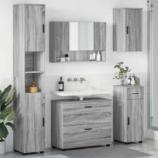 Badezimmermöbel Set mit Tür 5 pcs Grau Sonoma 30 x 35 x 192 cm
