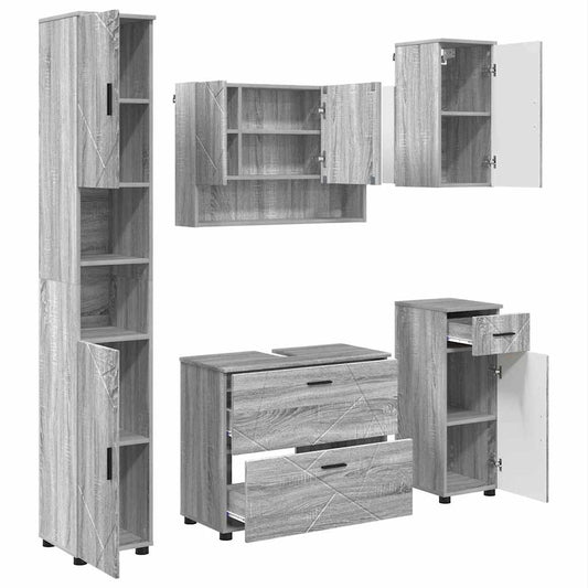 Badezimmermöbel Set mit Tür 5 pcs Grau Sonoma 30 x 35 x 192 cm
