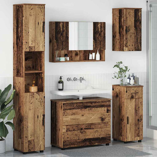 Badezimmermöbel Set mit Regal 5 pcs Altholz 30 x 35 x 192 cm