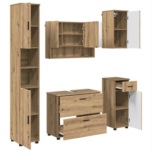 Badezimmermöbel Set 5 pcs Eiche handwerklich 30 x 35 x 192 cm