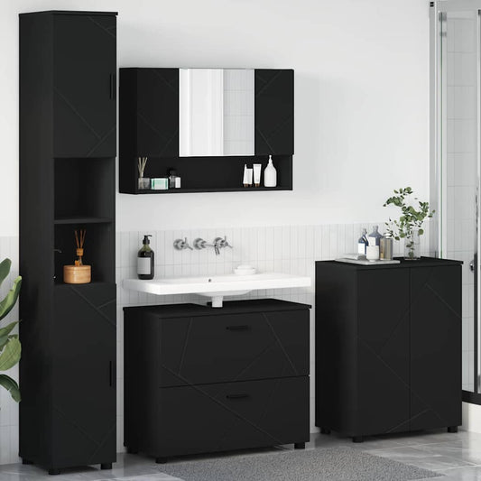 Badezimmermöbel Set mit Regal 4 pcs Schwarz 30 x 35 x 192 cm