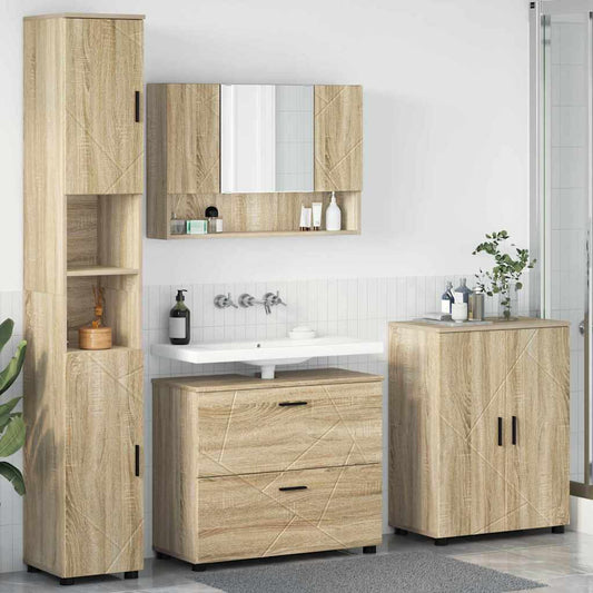 Badezimmermöbel Set mit Tür 4 pcs Sonoma-Eiche 30 x 35 x 192 cm