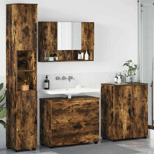 Badezimmermöbel Set mit Tür 4 pcs Räuchereiche 30 x 35 x 192 cm
