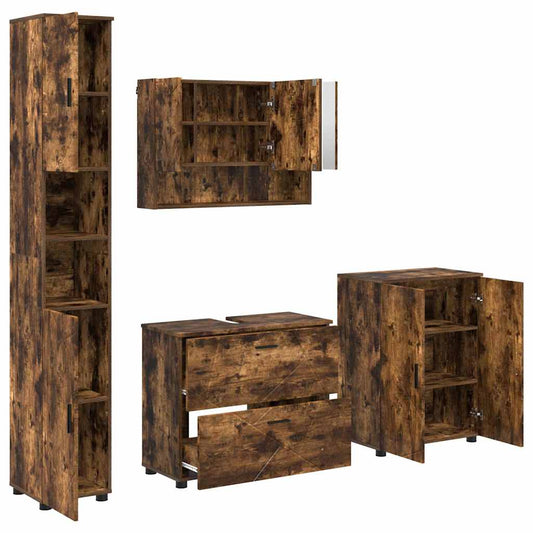 Badezimmermöbel Set mit Tür 4 pcs Räuchereiche 30 x 35 x 192 cm