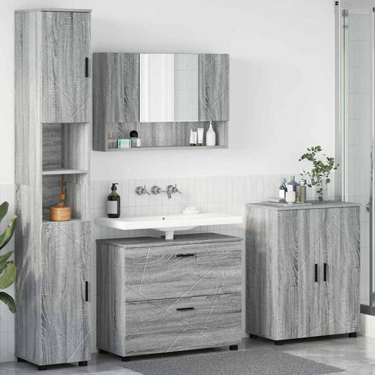 Badezimmermöbel Set mit Tür 4 pcs Grau Sonoma 30 x 35 x 192 cm