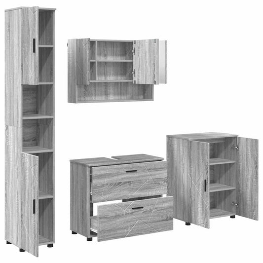 Badezimmermöbel Set mit Tür 4 pcs Grau Sonoma 30 x 35 x 192 cm