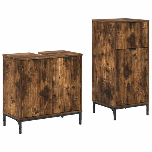 Badezimmermöbel Set Plaid 2 pcs Räuchereiche 39,5 x 36 x 88 cm