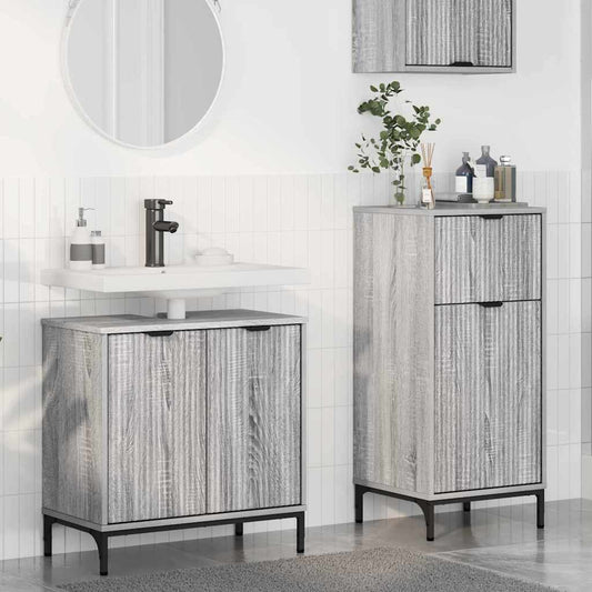 Badezimmermöbel Set Plaid 2 pcs Grau Sonoma 39,5 x 36 x 88 cm