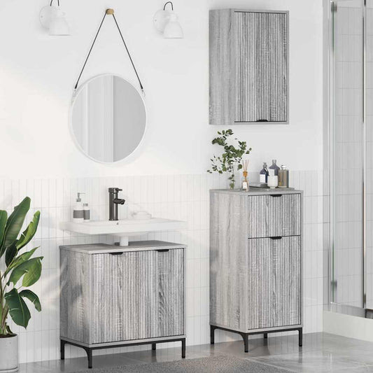 Badezimmermöbel Set Plaid 3 pcs Grau Sonoma 39,5 x 36 x 88 cm