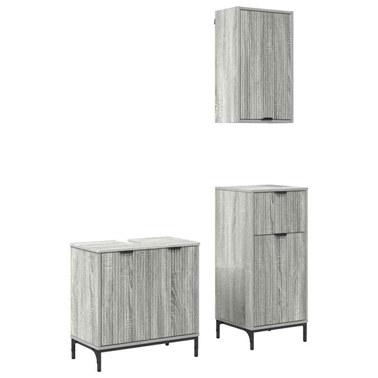 Badezimmermöbel Set Plaid 3 pcs Grau Sonoma 39,5 x 36 x 88 cm