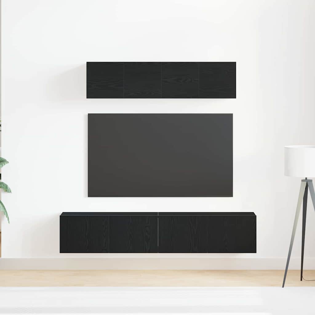 6-teiliges TV-Schrank-Set - Wandmontiert, Schwarz-Eiche, Holz