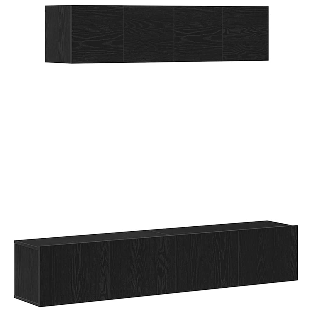 6-teiliges TV-Schrank-Set - Wandmontiert, Schwarz-Eiche, Holz