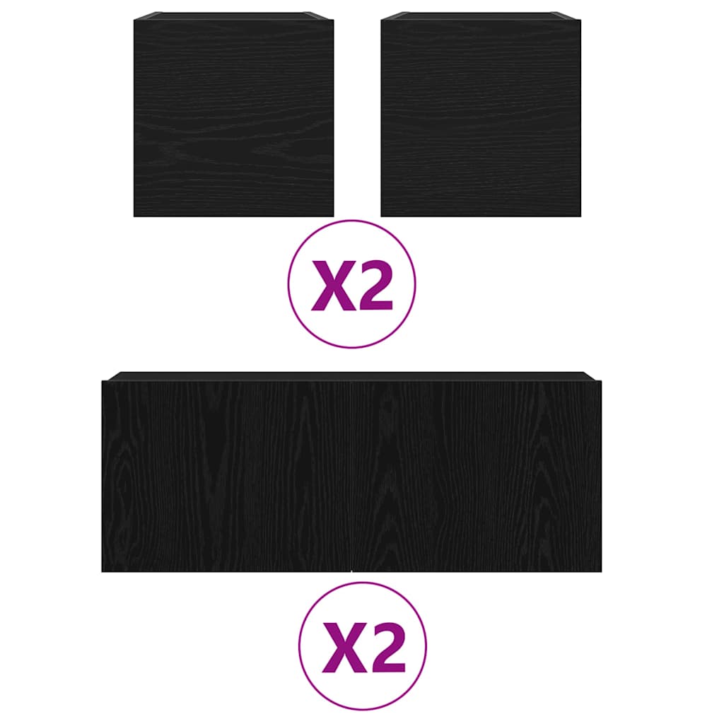 6-teiliges TV-Schrank-Set - Wandmontiert, Schwarz-Eiche, Holz