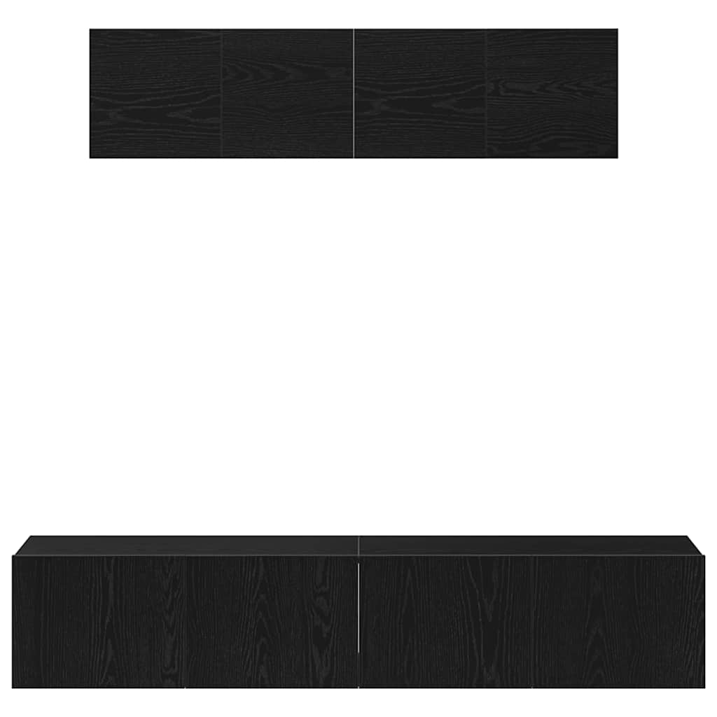 6-teiliges TV-Schrank-Set - Wandmontiert, Schwarz-Eiche, Holz