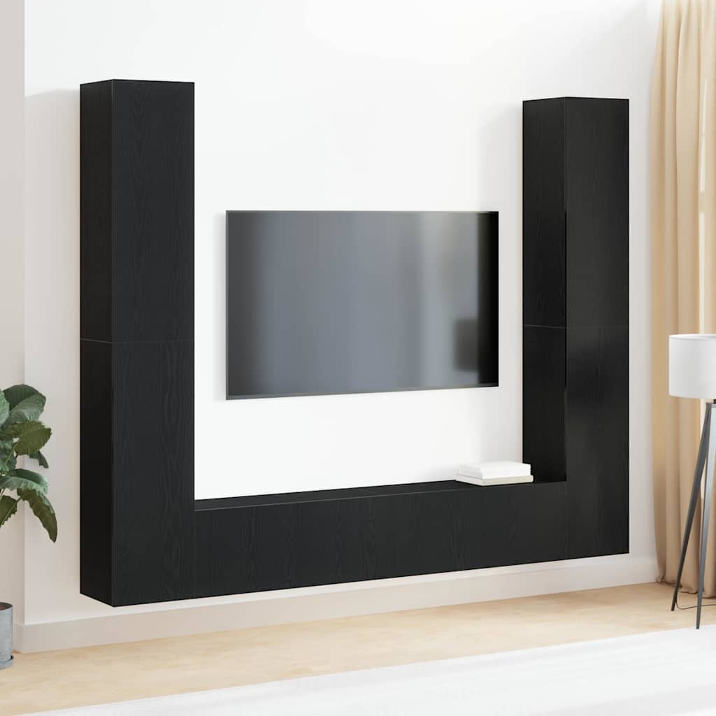 6-teiliges TV-Schrank Set -Wandmontiert, Schwarze Eiche Holzwerkstoff