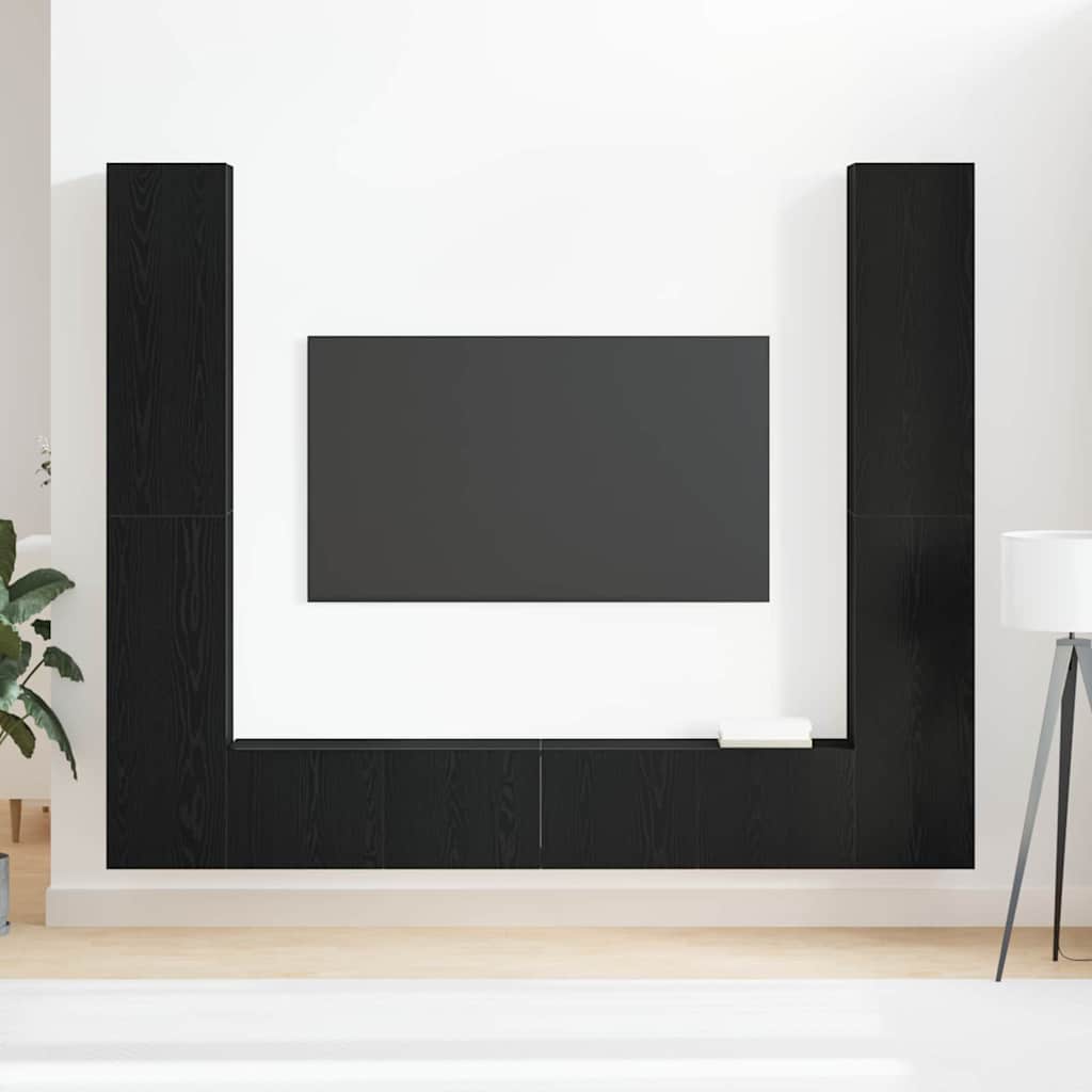 6-teiliges TV-Schrank Set -Wandmontiert, Schwarze Eiche Holzwerkstoff