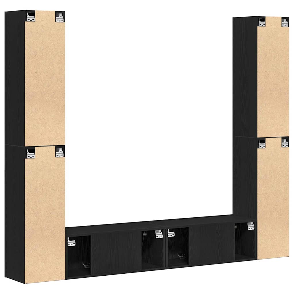 6-teiliges TV-Schrank Set -Wandmontiert, Schwarze Eiche Holzwerkstoff