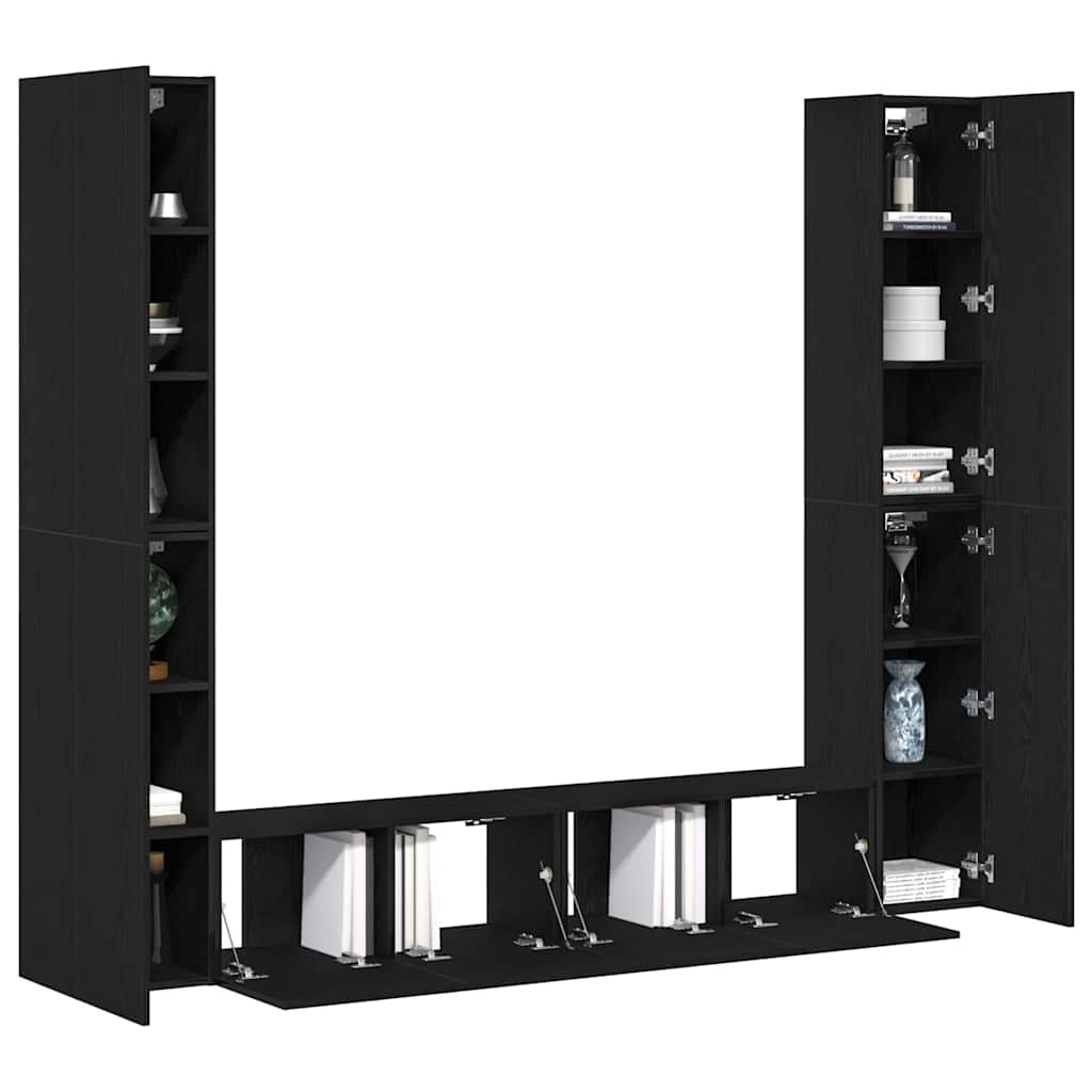 6-teiliges TV-Schrank Set -Wandmontiert, Schwarze Eiche Holzwerkstoff