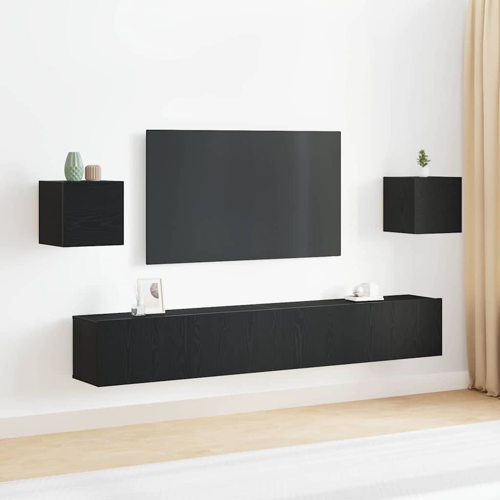 6-teiliger TV Schrank Set -Wandmontiert, Schwarze Eiche, Werkholz