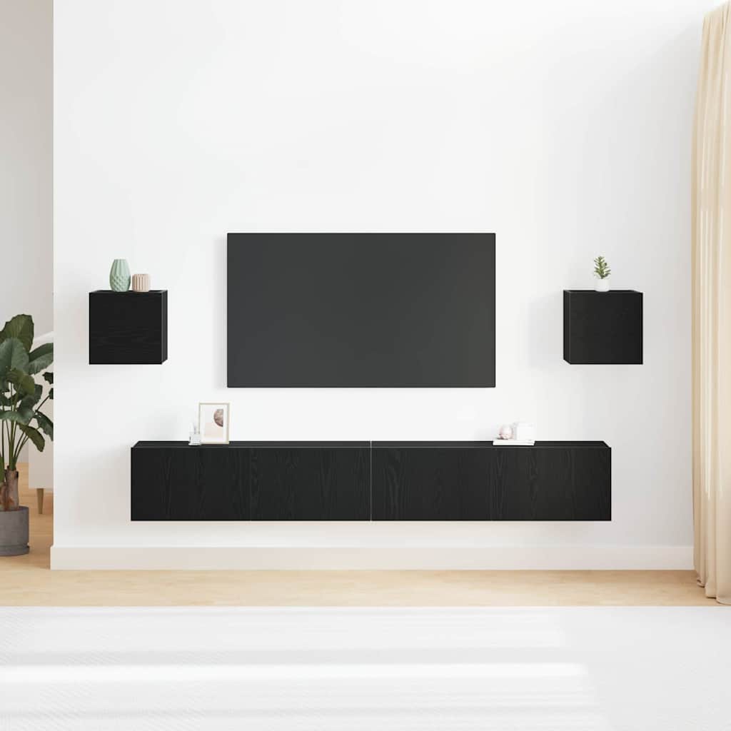 6-teiliger TV Schrank Set -Wandmontiert, Schwarze Eiche, Werkholz