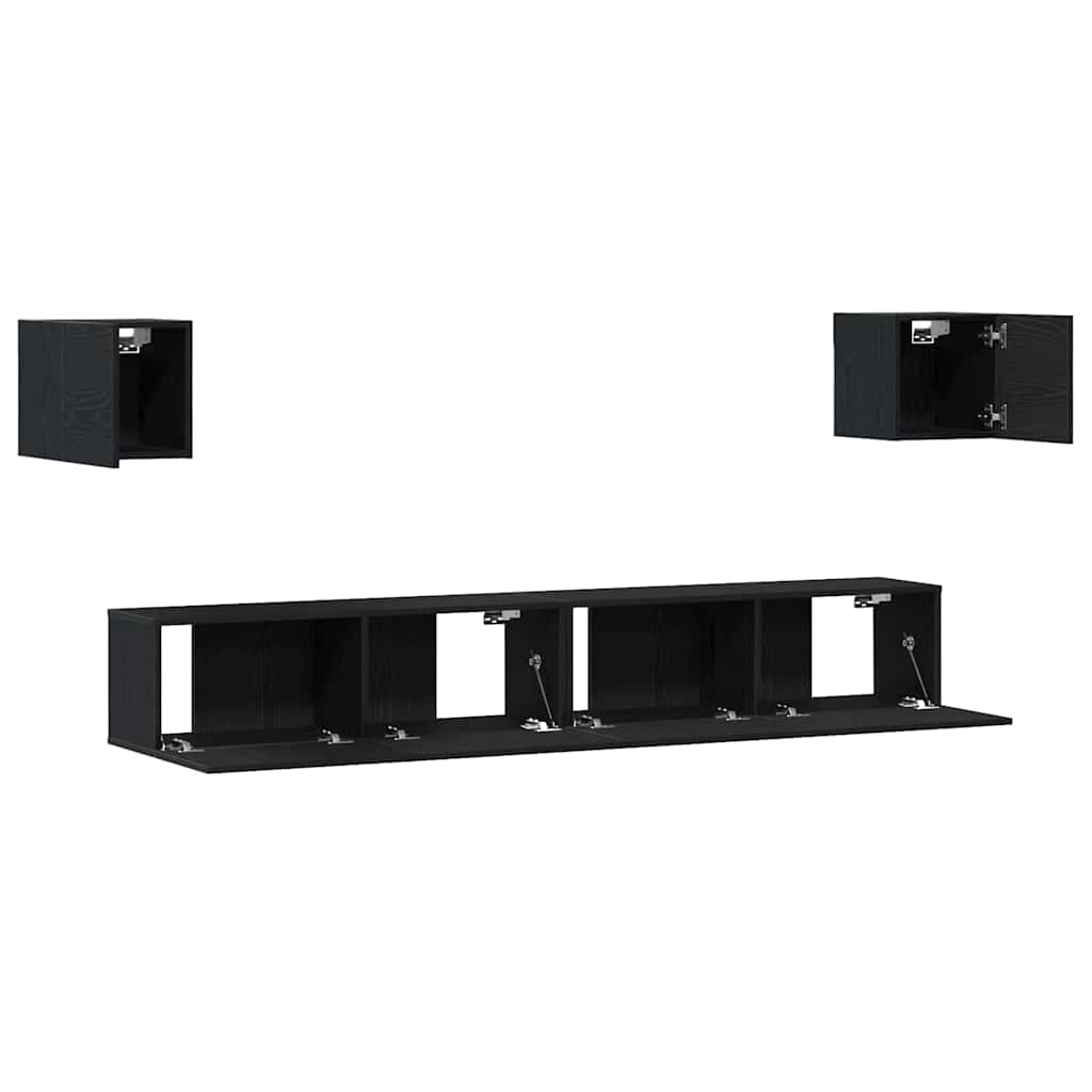 6-teiliger TV Schrank Set -Wandmontiert, Schwarze Eiche, Werkholz