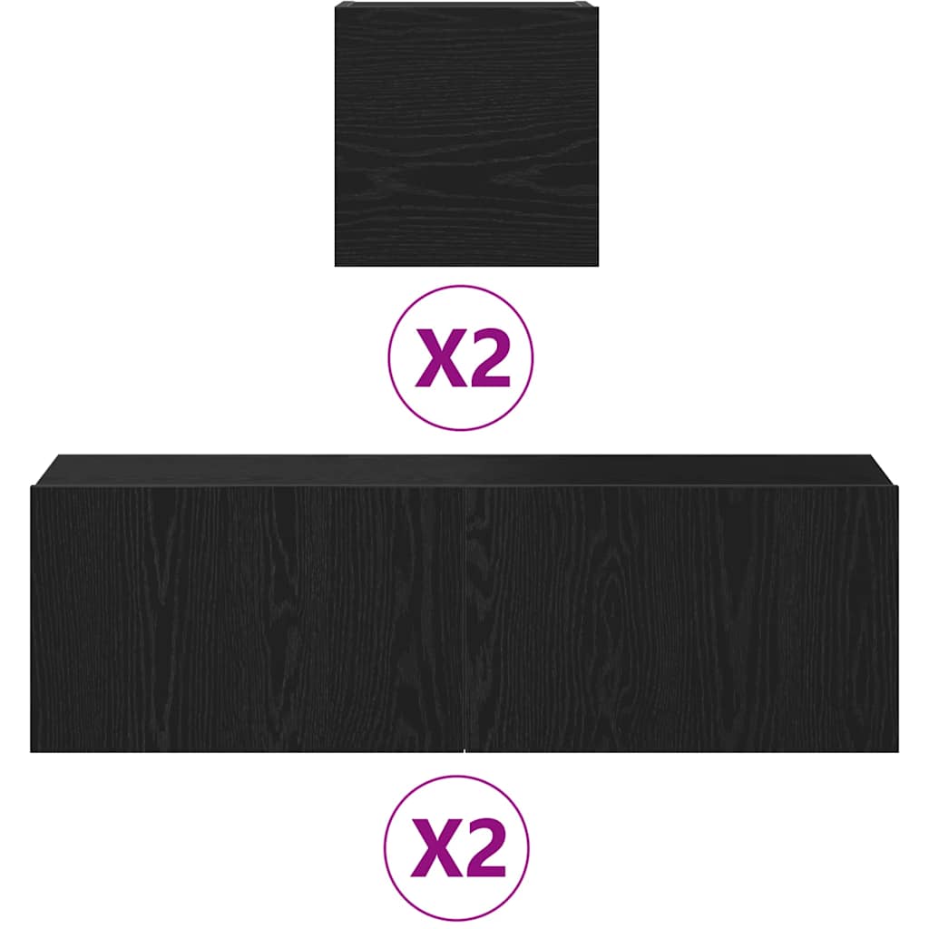 6-teiliger TV Schrank Set -Wandmontiert, Schwarze Eiche, Werkholz