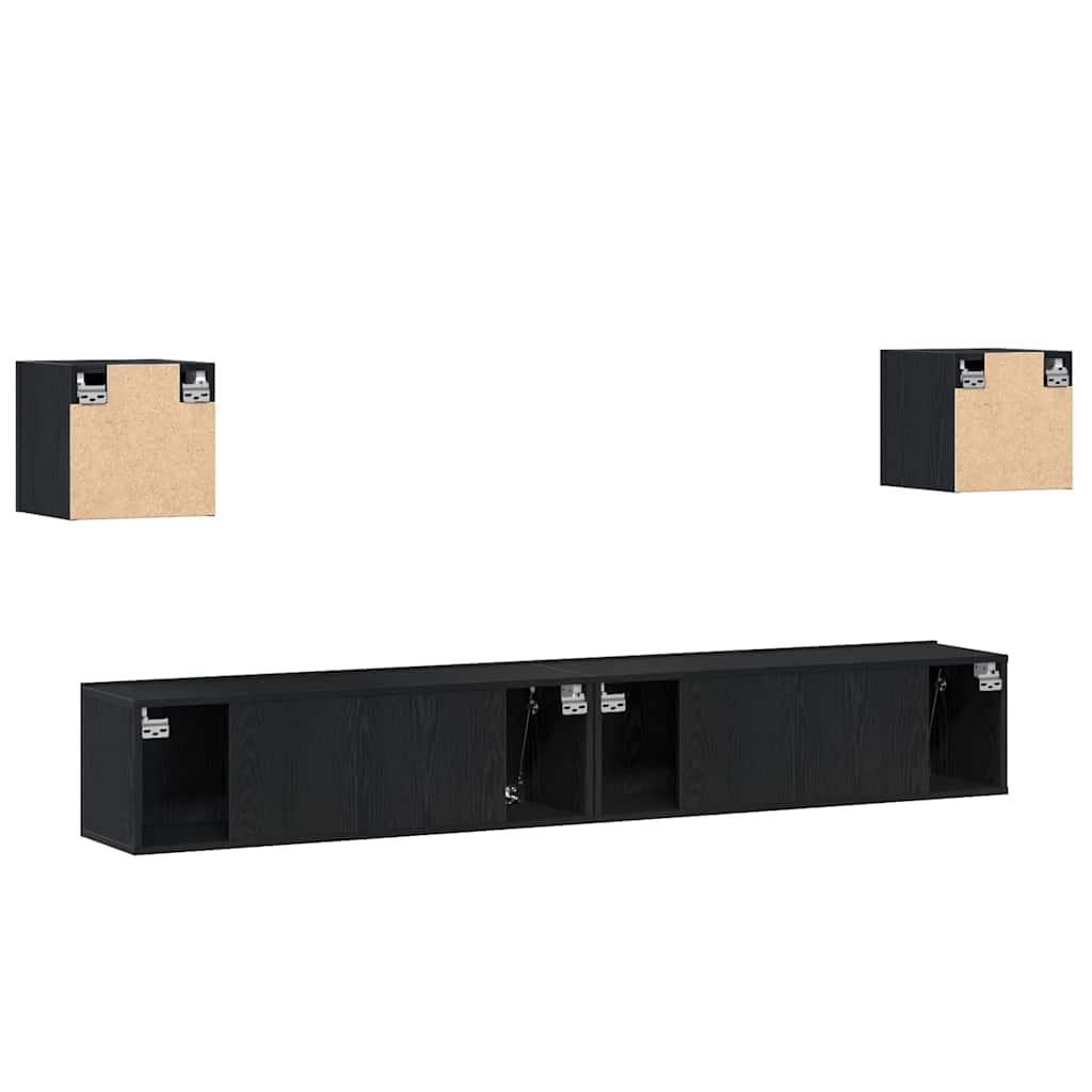 6-teiliger TV Schrank Set -Wandmontiert, Schwarze Eiche, Werkholz