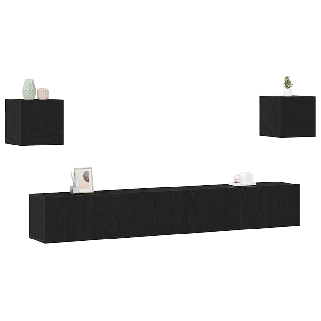 6-teiliger TV Schrank Set -Wandmontiert, Schwarze Eiche, Werkholz