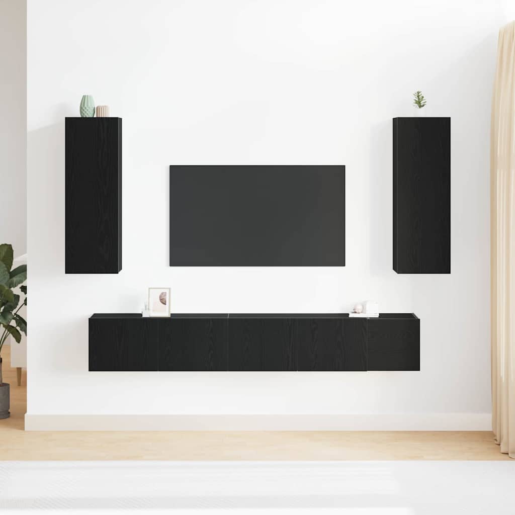 5-teiliges TV-Schrank Set Schwarze Eiche Holzwerkstoff