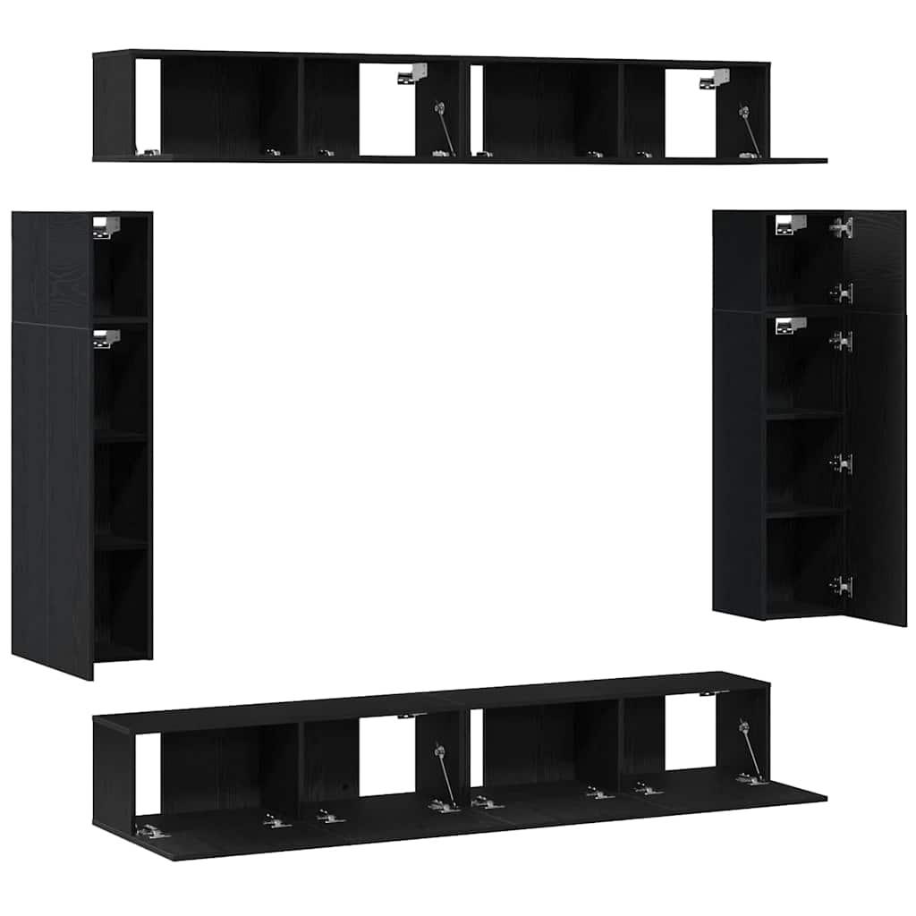 8-teiliges TV-Schrank Set -Wandmontiert Schwarze Eiche, Ingenieurholz