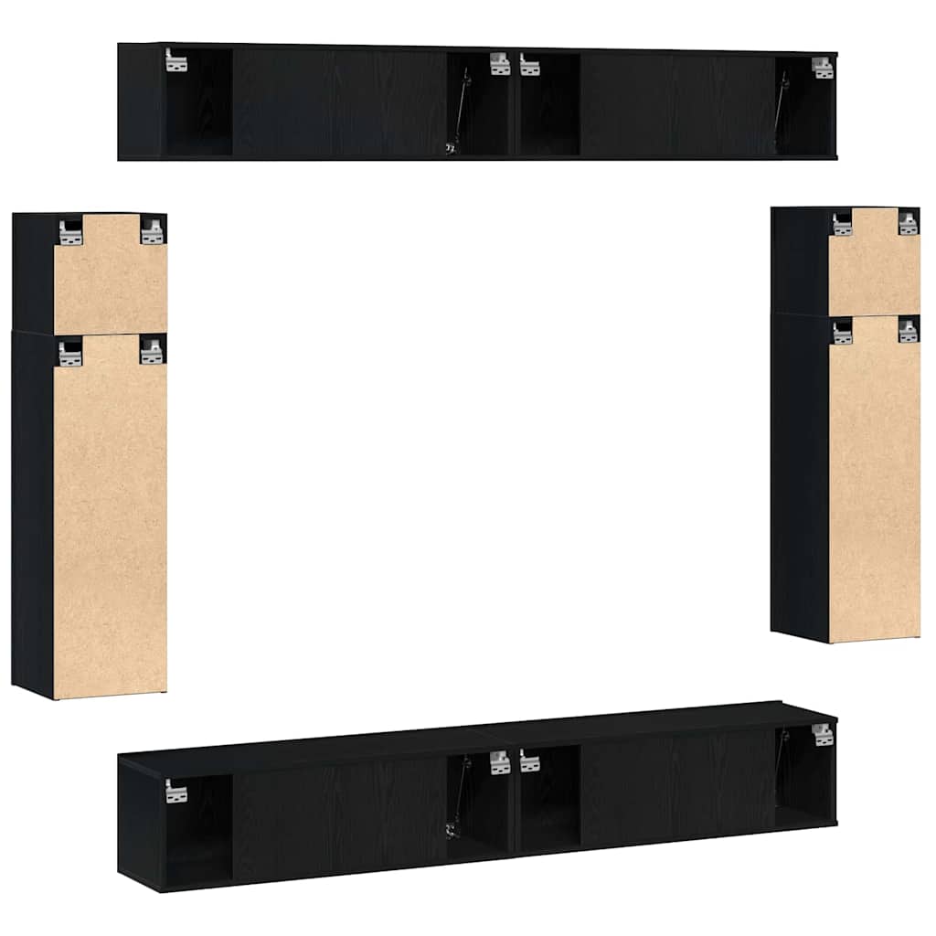 8-teiliges TV-Schrank Set -Wandmontiert Schwarze Eiche, Ingenieurholz