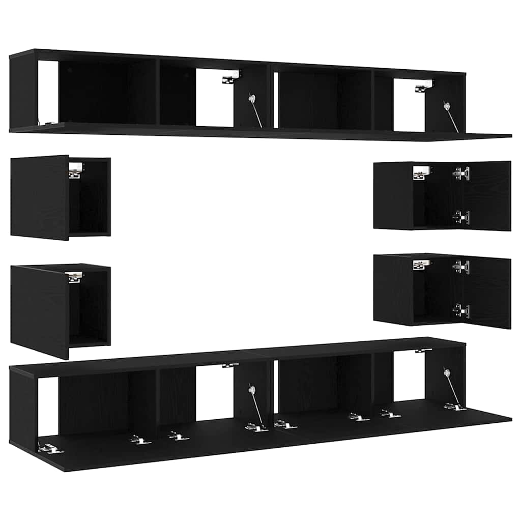 6-teiliges TV-Schrank Set -Wandmontiert, Schwarz-Eiche Holzwerkstoff