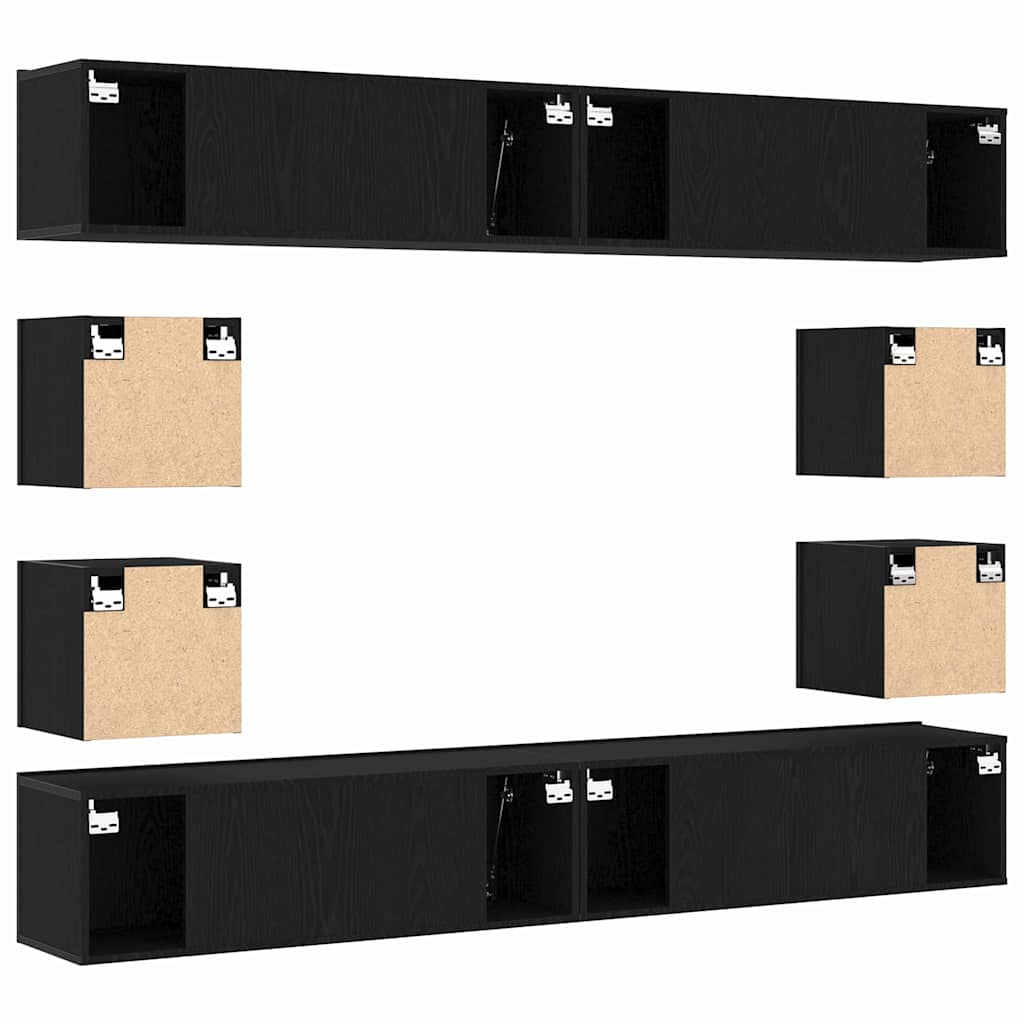 6-teiliges TV-Schrank Set -Wandmontiert, Schwarz-Eiche Holzwerkstoff
