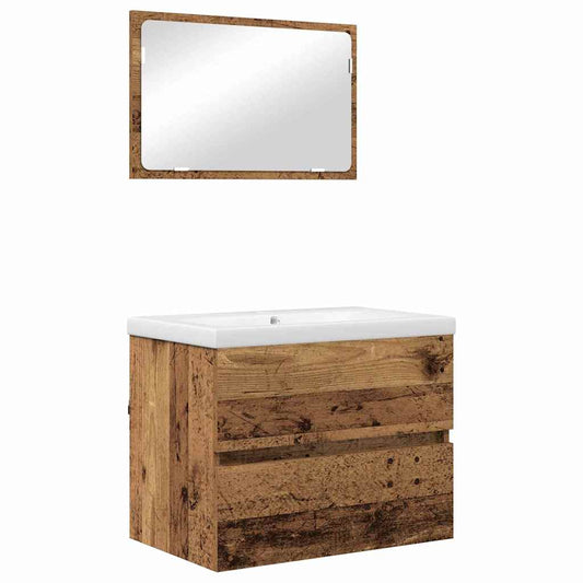 Badezimmermöbel Set mit Spiegel 3 pcs Altholz 60 x 38.5 x 45 cm