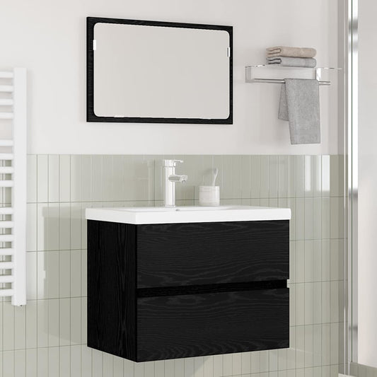 Badezimmermöbel Set Wandmontiert 3 pcs Schwarz Eichen-Optik