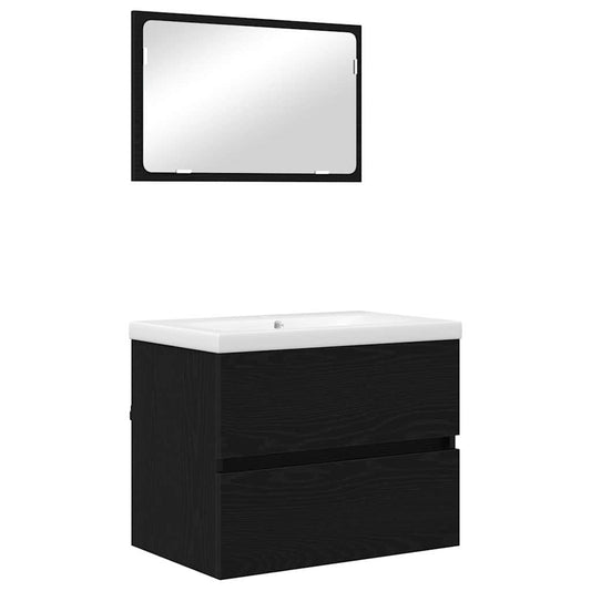 Badezimmermöbel Set Wandmontiert 3 pcs Schwarz Eichen-Optik