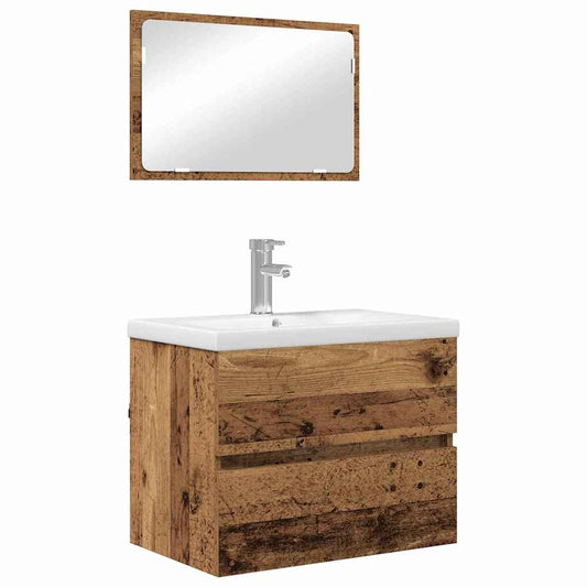 Badezimmermöbel Set mit Spiegel 3 pcs Altholz 60 x 38.5 x 45 cm