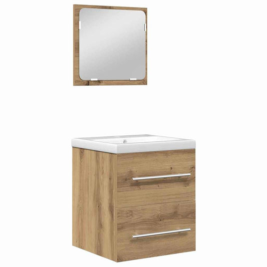 Badezimmermöbel Set 2 pcs Schwarz Eichen-Optik Holzwerkstoff
