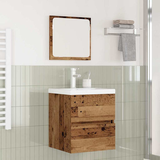 Badezimmermöbel Set 3 pcs Altes Holz und Weiß Holzwerkstoff