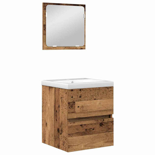 Badezimmermöbel Set 3 pcs Altes Holz und Weiß Holzwerkstoff