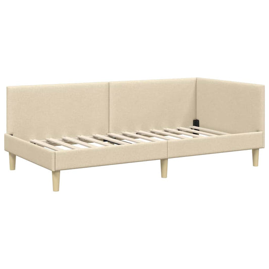 Eckbettgestell mit Kopfteil Creme 90 cm x 200 cm Stoff