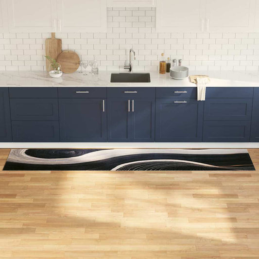 Küchen Teppich Art Deco Schwarz 300 x 60 cm Samt
