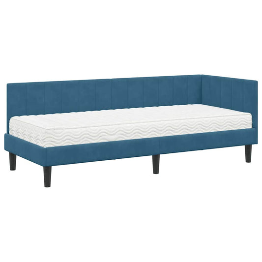 Eckbettgestell mit Matratze mit Kopfteil Blau 80 x 200 cm Samt