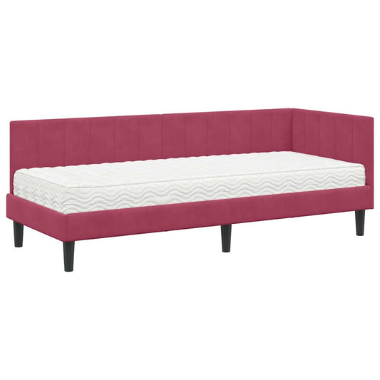 Eckbettgestell mit Matratze Weinrot 80 x 200 cm Samt