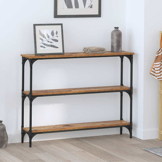 Konsolentisch mit Regal mit Speicher Altholz 100 x 22,5 x 75 cm